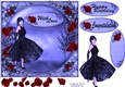 Blue dress gothic red rose with decoupage