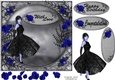 Black dress gothic blue roses with decoupage