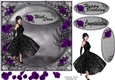 Black dress gothic purple roses with decoupage