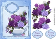 Blue teapot and purple roses