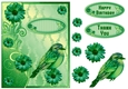 Layered green floral bird birthday and thank you Card