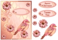 Layered salmon floral bird birthday and thank you Card