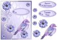 Layered lavender floral bird birthday and thank you Card