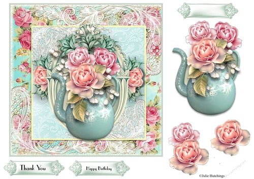 Teapots and lace 7x7 topper sheet 