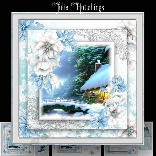 Snow covered cottage by the river
