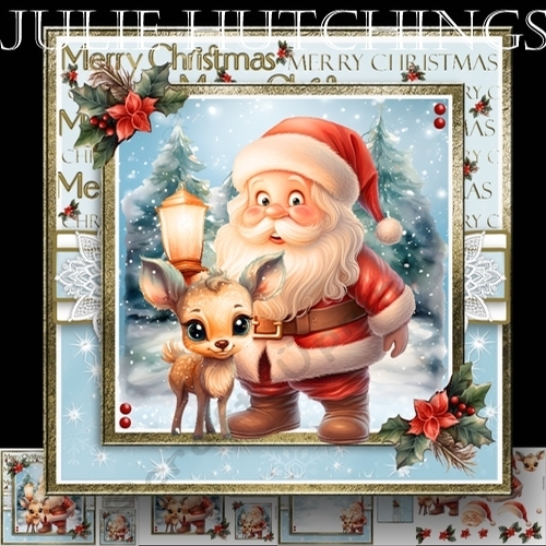 Shining light Santa and Rudolph
