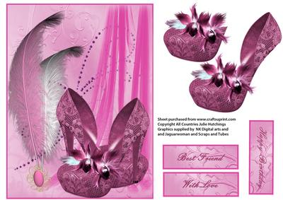 Pink Shoes and Feather Card Front