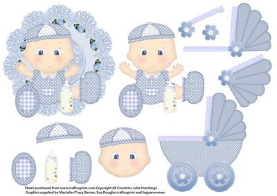 Baby Boy Decoupage for Book Style Topper/card Front