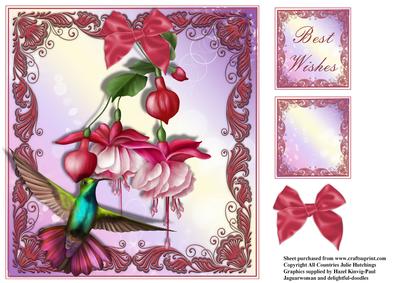 Fuschia and Humming Bird Topper or Card Front
