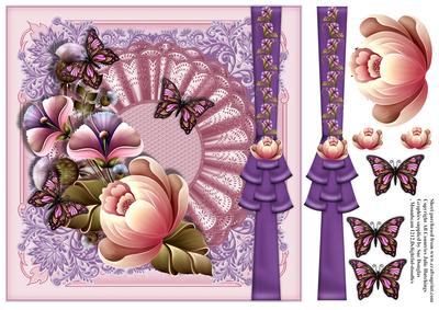 Pink and Lilac Floral with Butterflys and Ribbon