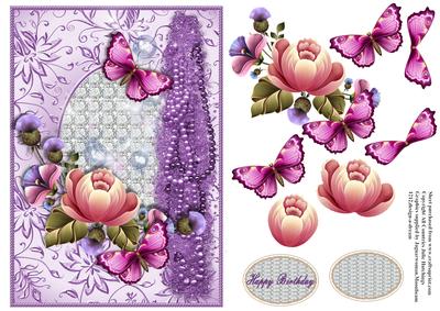 Pink Floral Passion in a Diamond and Swirl Frame