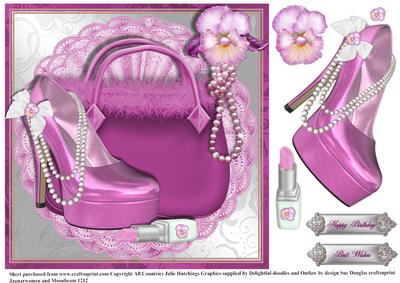 Pink Shoes and Pansies Card Front/topper