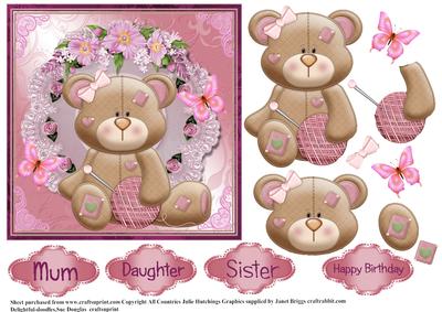 Cute Knit One Purl One Teddy Card Topper
