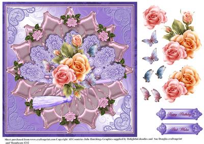 Fan and Floral in Lilac Card Front/topper