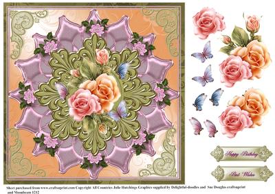 Flower and Butterfly in Peach,pink and Green Topper