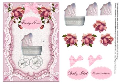 Vintage Baby Girl Birth Card Front