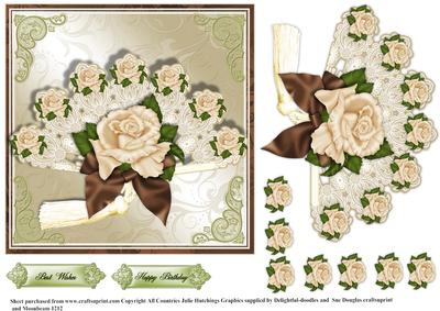 Capaccino and Cream Roses and Fan Topper