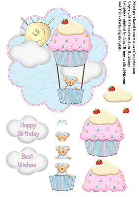 Cute Scalloped Ted in Cup Cake Balloon