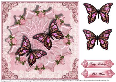 Pink Flutter on Satin and Lace Card Topper