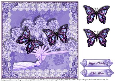 Lilac Fan and Flutters in Lace Card Topper