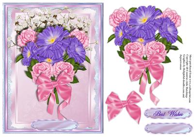 Bunch of Periwinkle and Roses Card Front