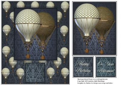 Steampunk Style Balloons in Blue Card Front