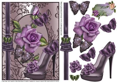 Purple Shoe and Rose Card Front
