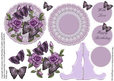Lilac Roses and Butterfly Plate and Stand