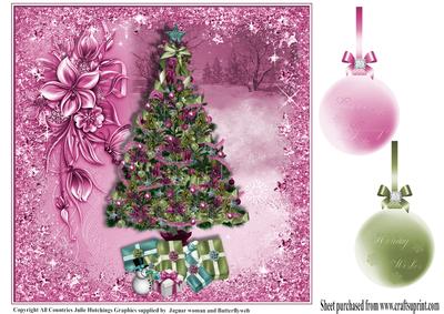 Pink Christmas Tree Card Topper