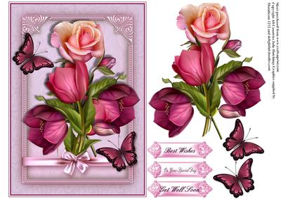 Pretty Bunch of Flowers in Pink Card Front
