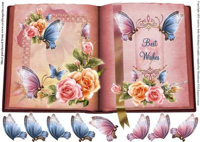 Book Style Card Topper/card Front Roses and Butterfly