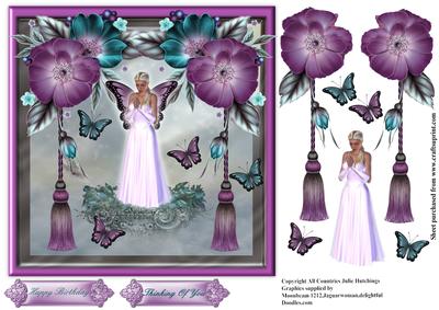 Teal and Purple Flower Butterfly Topper