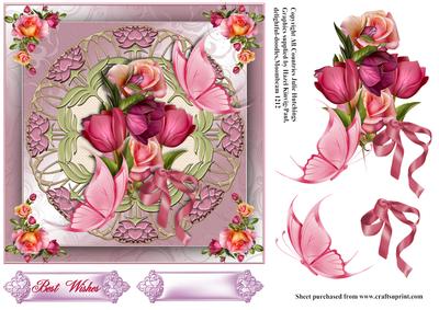 Flowers on Shimmering Embossed Pink Card Topper