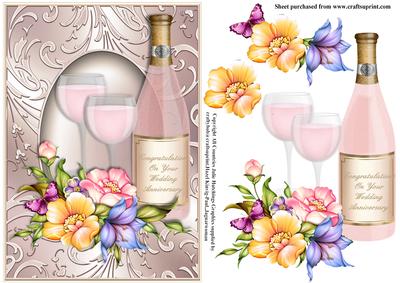 Pink Champagne Wedding Anniversary Card Front