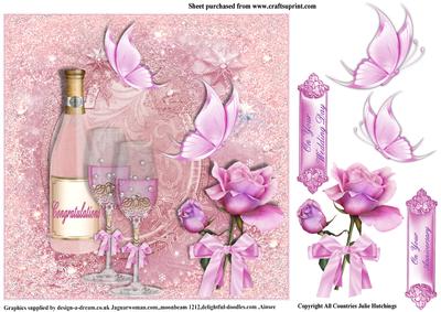 Pink Champagne Wedding/anniversary Card Topper