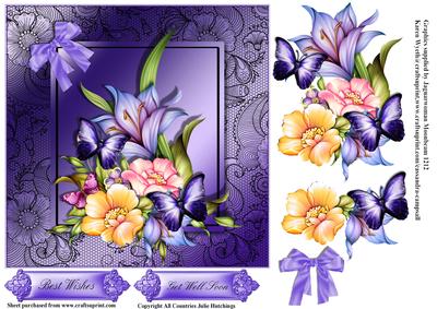 Flora and Butterflies in Shimmering Frame Lace Card Front