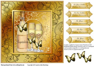 Golden Card Topper Wedding/anniversary