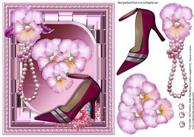Mirror Style Frame with Pansy and Shoe Card Front
