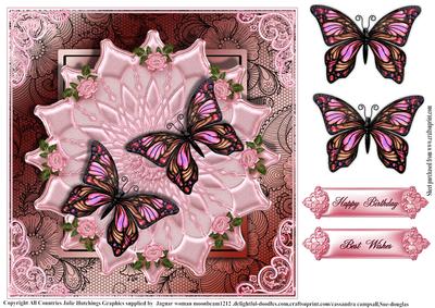 Butterfly's on Shimmering Pink Satin Card Topper