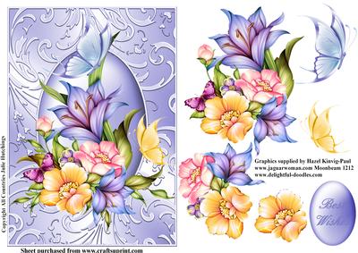 Gorgeous Powder Blue Shimmering Floral Card Front