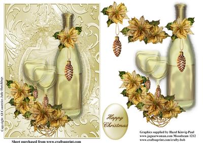 Golden Poinsettia and Bottle Card Front