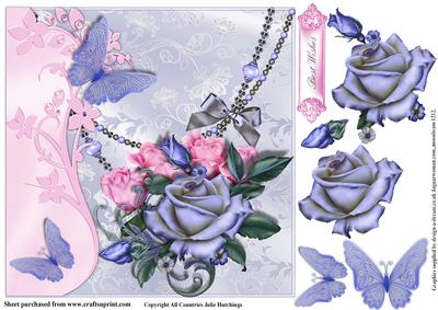 Pink and Blue Rose Card Topper