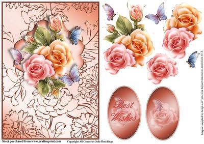 Pretty Pink and Peach Roses Card Front