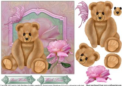 Pink Rose Teddy Card Topper