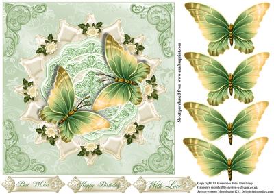 Beautiful Cream and Green Butterfly Card Topper