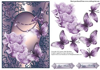 Beautiful Butterfly's and Roses Card Front