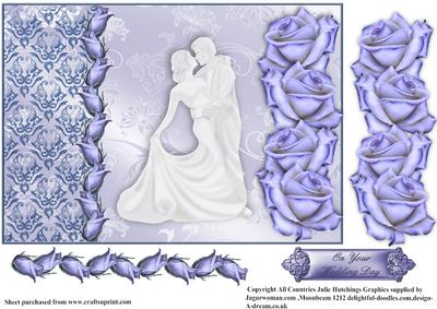 Wedding Day Blue Roses Card Topper