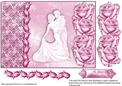 Wedding Day with Pink Roses Card Topper