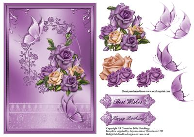 Flutters and Roses in a Lilac Frame Cardfront
