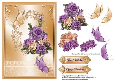 Roses and Flutters in a Peach Frame Card Front